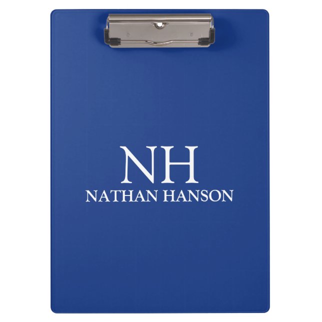Simple Blue Monogram Modern Clipboard (Front)