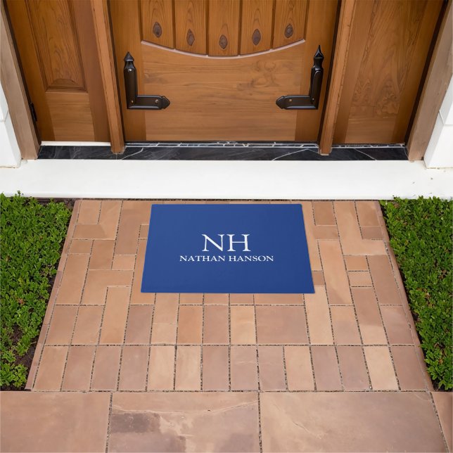 Simple Blue Monogram Modern Doormat (Outdoor)