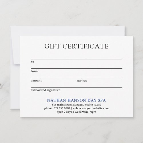 Simple Blue Monogram Modern Gift Certificate