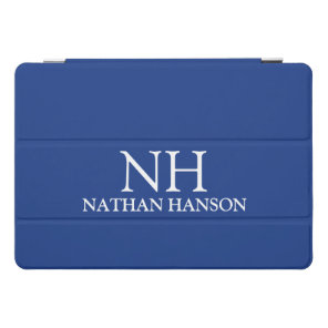 Simple Blue Monogram Modern iPad Pro Cover