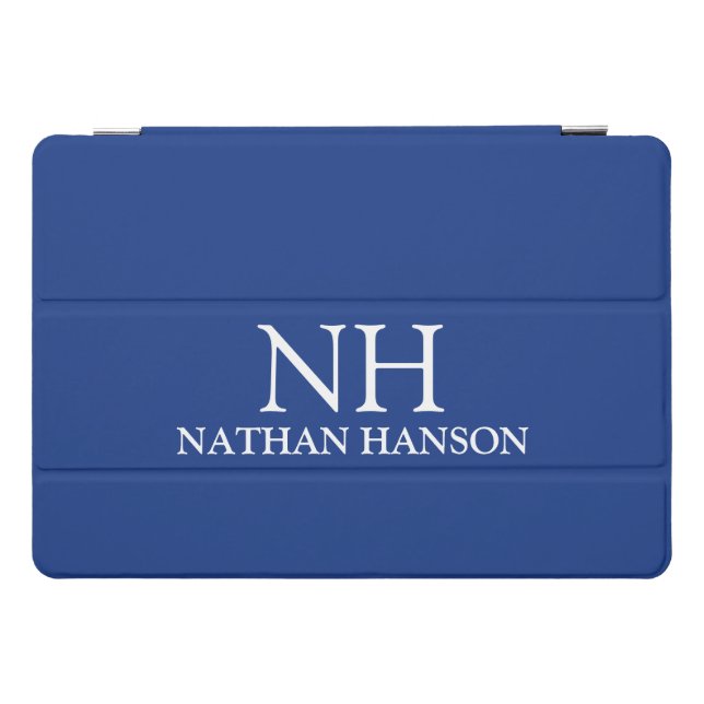 Simple Blue Monogram Modern iPad Pro Cover (Horizontal)