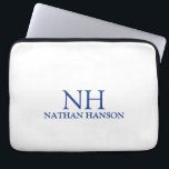 Simple Blue Monogram Modern Laptop Sleeve<br><div class="desc">Modern laptop sleeve featuring a simple and minimal blue and white design with your monogram in a bold font along with your name.</div>