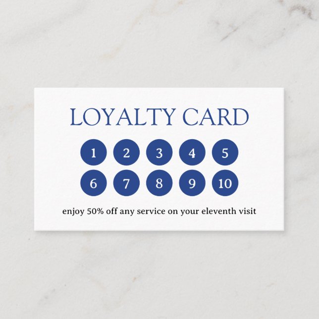 Simple Blue Monogram Modern Loyalty Card (Front)