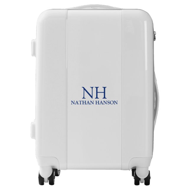 Simple Blue Monogram Modern Luggage (Front)