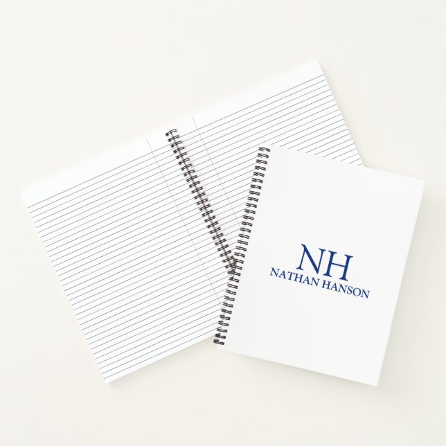 Simple Blue Monogram Modern Notebook (Inside)