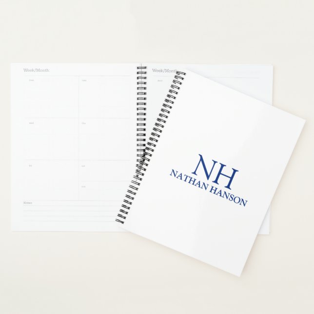 Simple Blue Monogram Modern Planner (Display)
