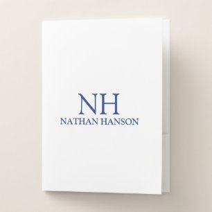 Simple Blue Monogram Modern Pocket Folder
