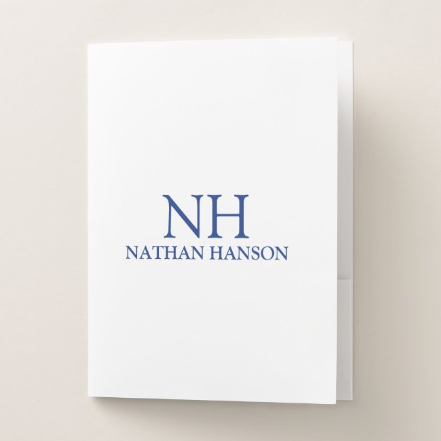 Simple Blue Monogram Modern Pocket Folder (Front)