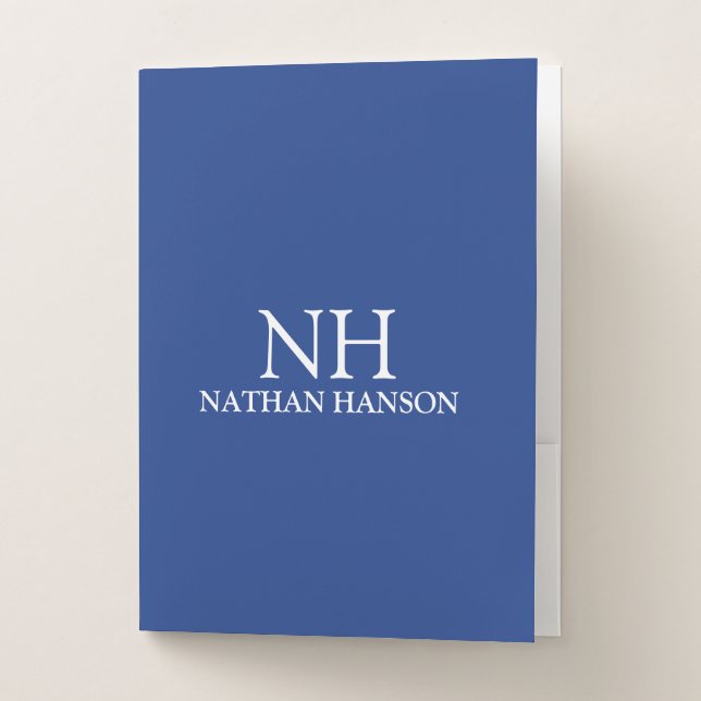 Simple Blue Monogram Modern Pocket Folder (Front)