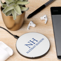 Simple Blue Monogram Modern Wireless Charger