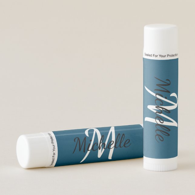 Simple Blue Monogrammed Lip Balm (Front)