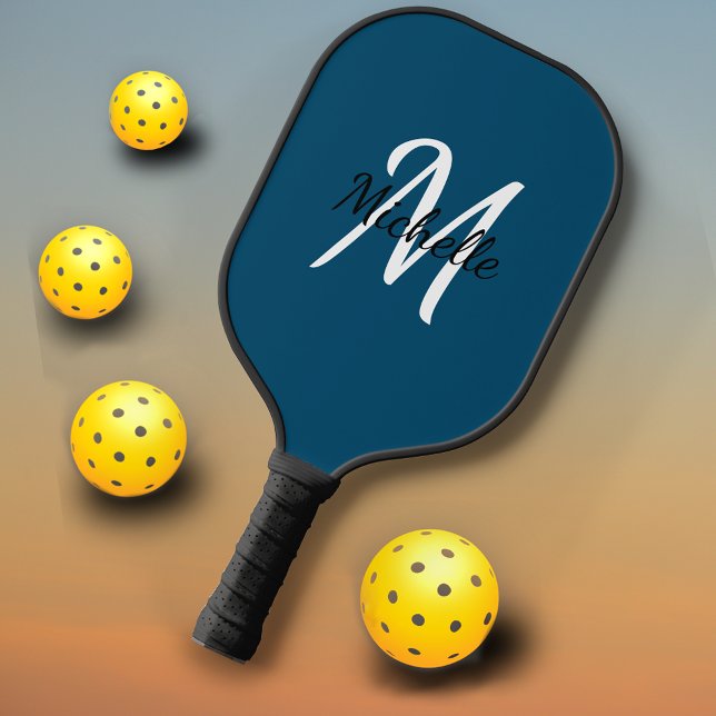 Simple Blue Monogrammed Pickleball Paddle (Creator Uploaded)