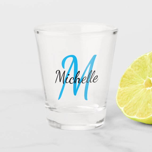 Simple Blue Monogrammed Shot Glass (Front)
