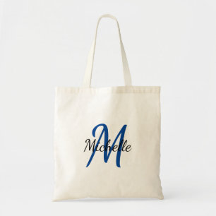 Simple Blue Monogrammed Tote Bag
