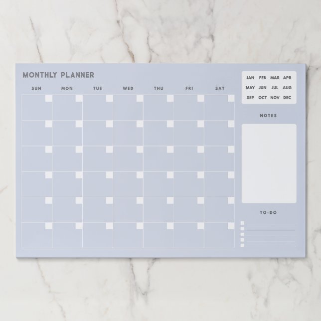 Simple blue Monthly Planner Paper Pad (Front)