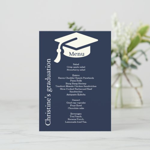 Simple  blue navy Graduation party dinner menu 