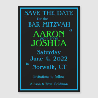 Simple Blue Neon Magnetic Save the Date Card