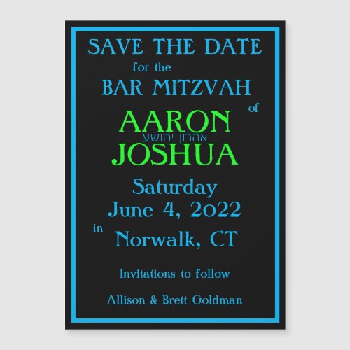 Simple Blue Neon Magnetic Save the Date Card