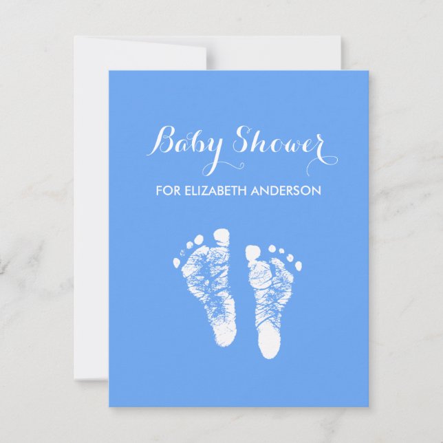 Simple Blue Newborn Footprints Boy Baby Shower Invitation (Front)