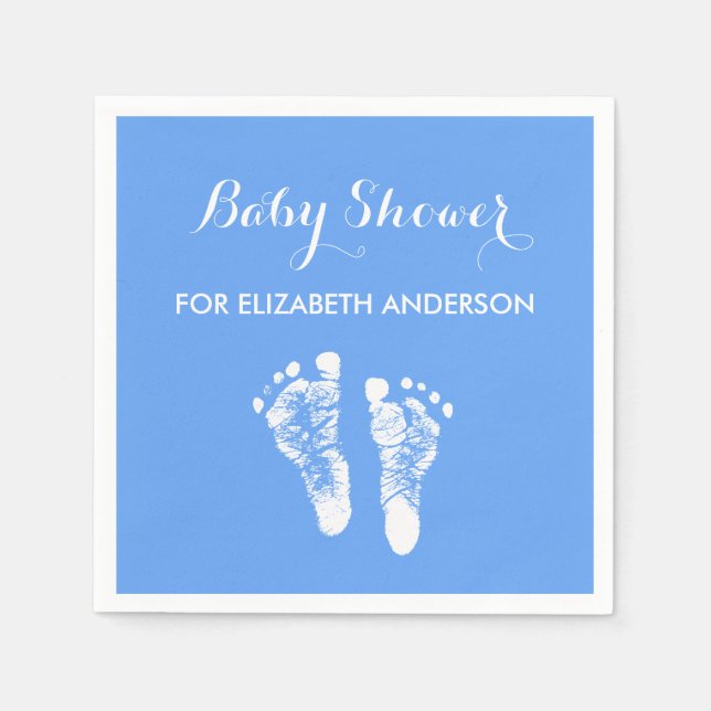 Simple Blue Newborn Footprints Boy Baby Shower Napkins (Front)
