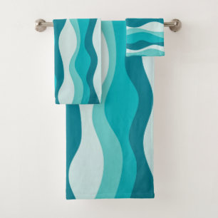 Simple Blue Ocean Waves Abstract Pattern Bath Towel Set
