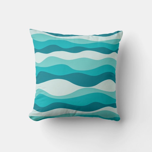 Simple Blue Ocean Waves Abstract Pattern | Throw Pillow (Front)