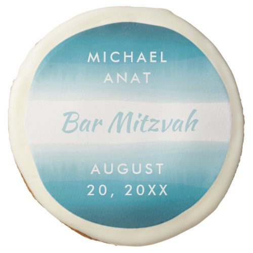 Simple Blue Ombre Bar Mitzvah Favor Sugar Cookie