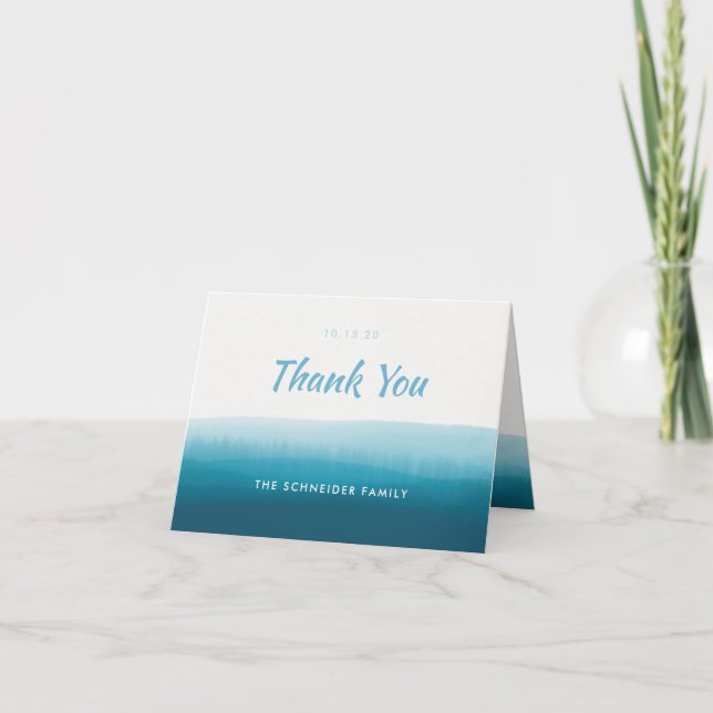 Simple Blue Ombre  Thank You Card (Front)