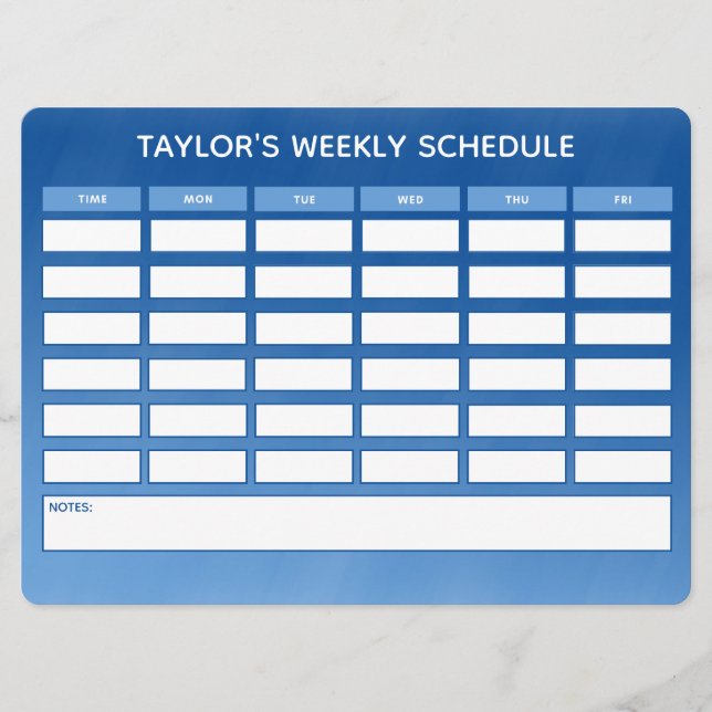 Simple Blue Ombre Weekly School Schedule  (Front)