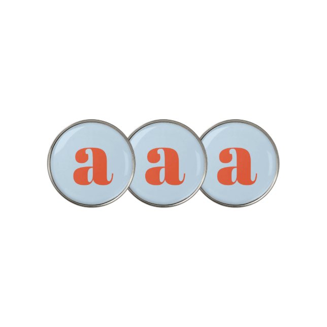 Simple Blue Orange Bold Retro Monogram Initial Golf Ball Marker (3 Up)