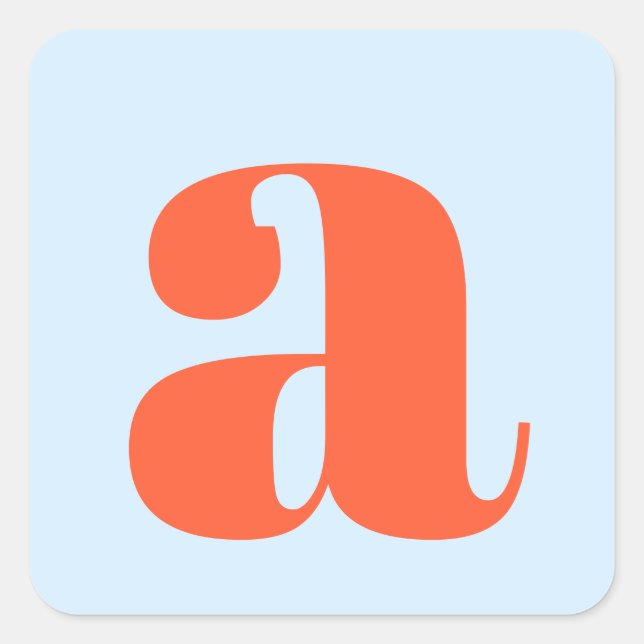 Simple Blue Orange Bold Retro Monogram Initial Square Sticker (Front)