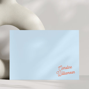 Simple Blue Orange Script Personalized Stationery Note Card