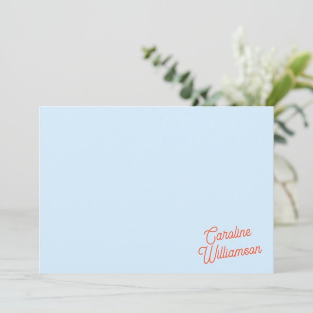 Simple Blue Orange Script Personalized Stationery Note Card (Standing Front)
