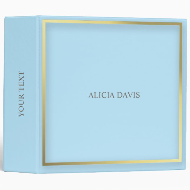 Simple Blue Pastel Golden Frame 3 Ring Binder (Front/Spine)