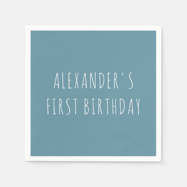 Simple Blue Personalized First Birthday Party Napkins (Front)