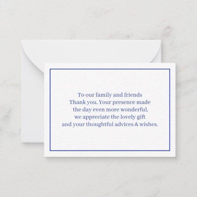 Simple Blue Personalized Wedding Thank You Note Card (Back)