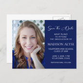 Simple Blue Photo Graduation Save the Date Announcement Postcard (Front/Back)