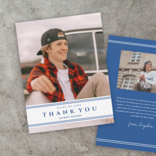 Simple Blue Photo Graduation ThanK You Card