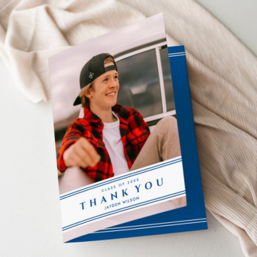 Simple Blue Photo Graduation ThanK You Card