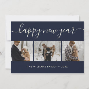 Simple Blue Photo Happy New Year Card
