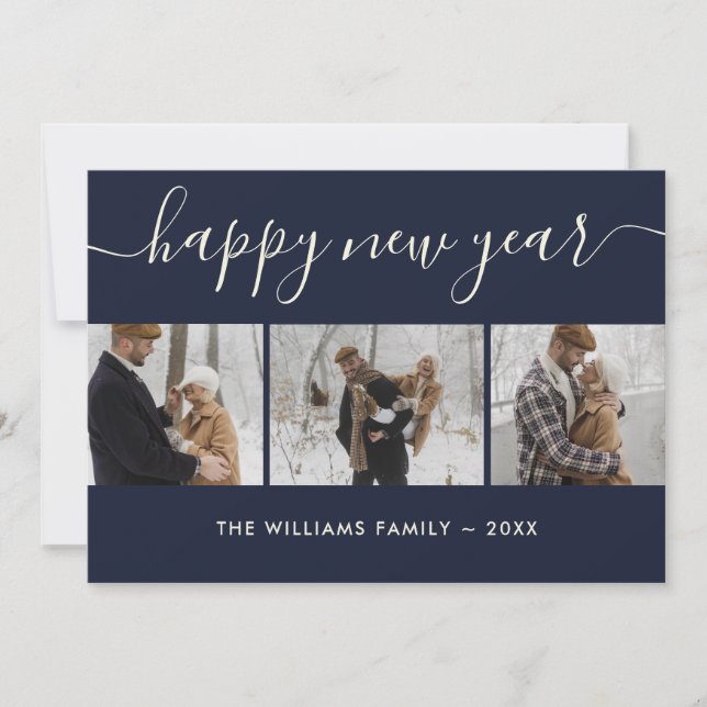 Simple Blue Photo Happy New Year Card (Front)