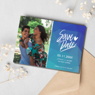 Simple Blue Photo Modern Wedding Save the Date Announcement