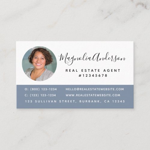 Simple Blue Photo Real Estate Agent Business Card