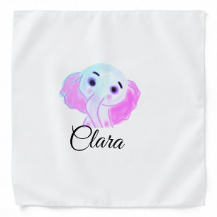 Simple blue pink baby elephant watercolor add name bandana