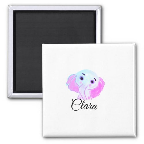 Simple blue pink baby elephant watercolor add name magnet
