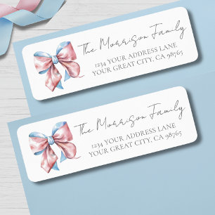 Simple Blue Pink Bow Gender Reveal Return Address Label