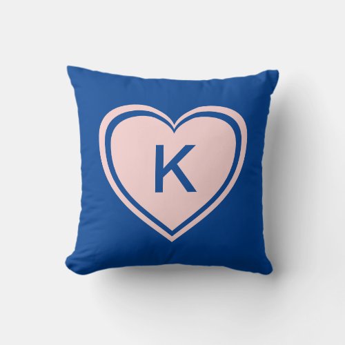 Simple Blue Pink Heart Monogram Valentines Day Throw Pillow