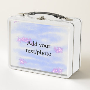 Simple blue pink watercolor add your text name  th metal lunch box