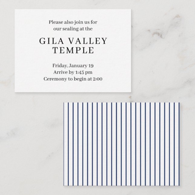 Simple Blue Pinstripes Temple Sealing Invitation (Front/Back)