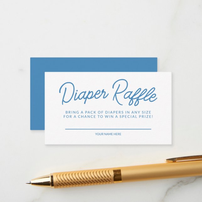 Simple Blue Playful Baby Shower Diaper Raffle Enclosure Card (Front/Back In Situ)